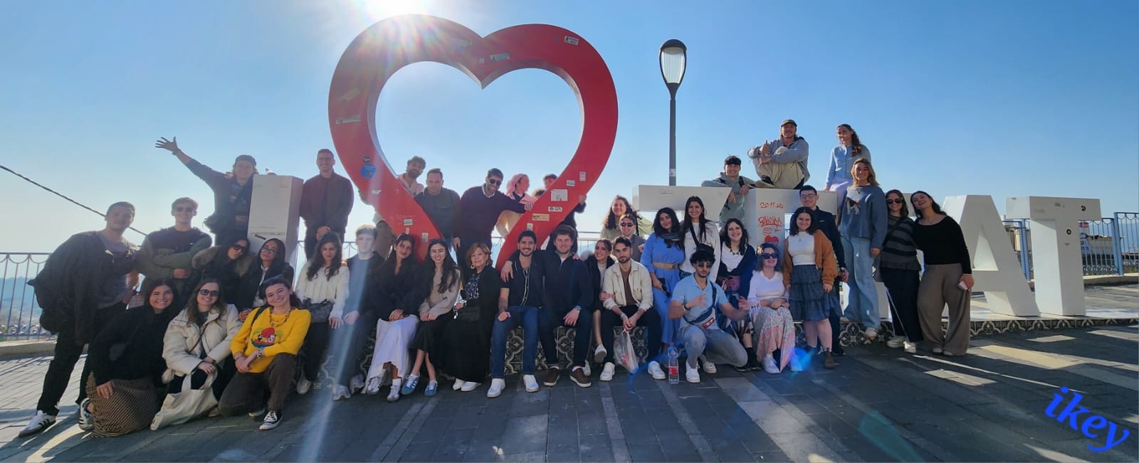 Akiva group posing together at a scenic overlook in Haifa